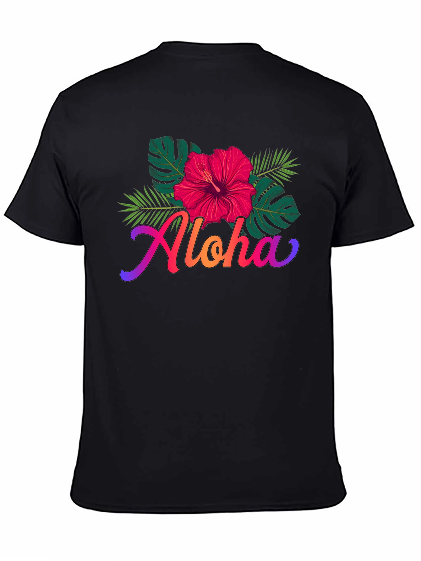 Aloha Hibiscus Flower Graphic Print Mens Black T-Shirt