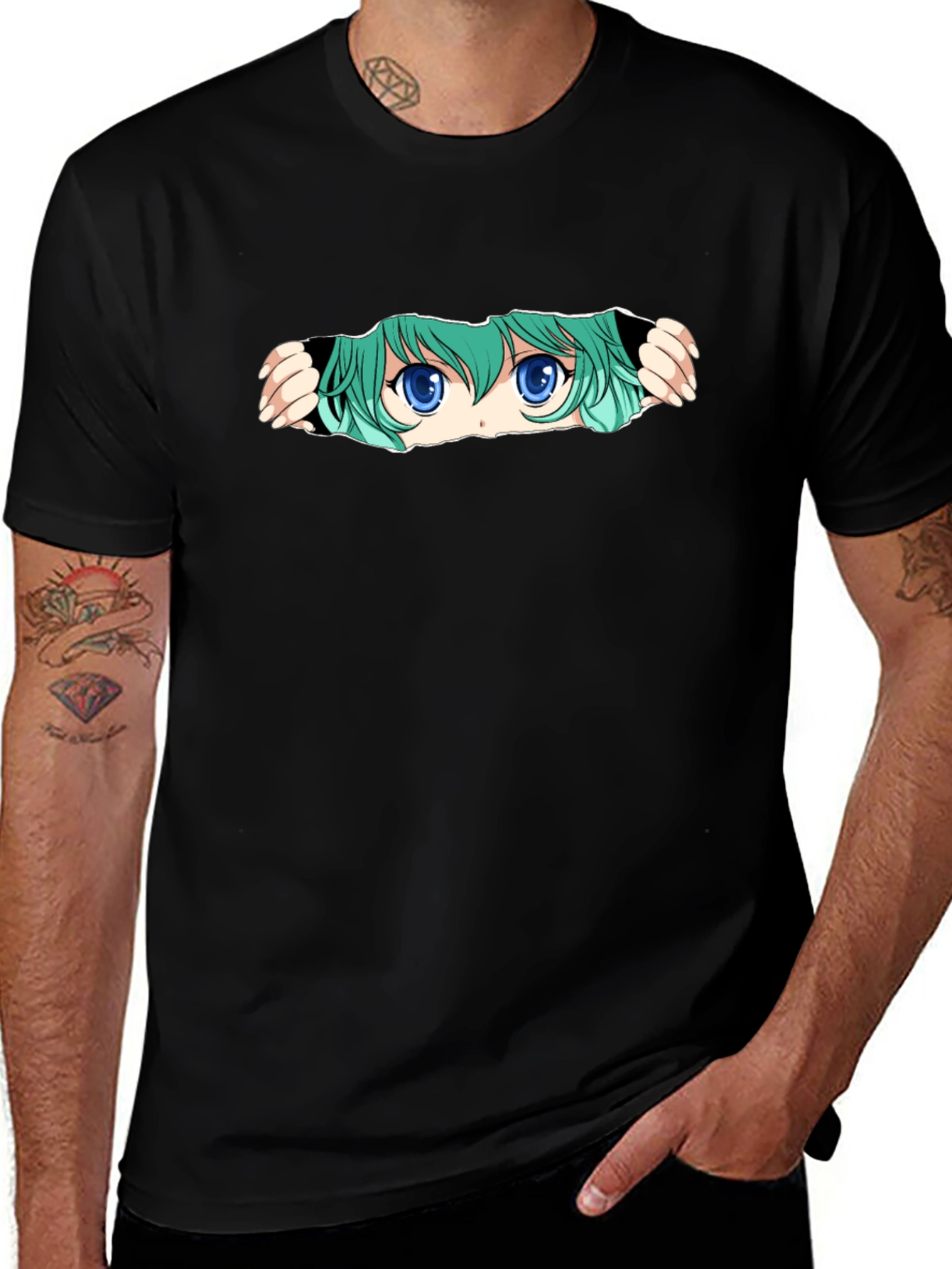 Anime Eyes Graphic Tee - Black Unisex T-Shirt