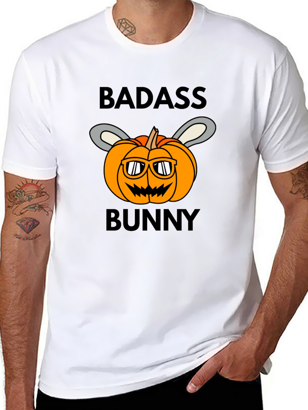 Badass Bunny Halloween Pumpkin T-Shirt