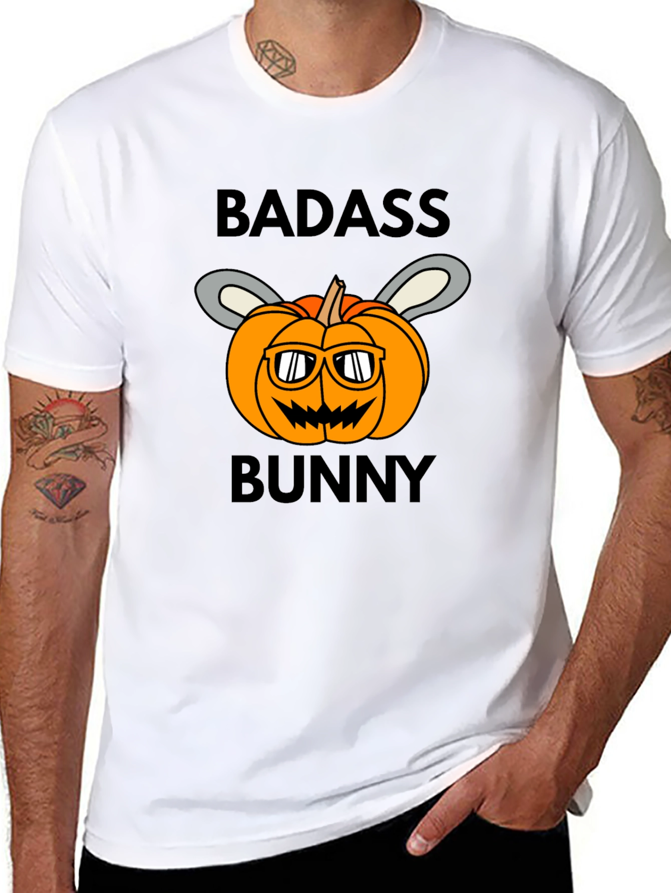 Badass Bunny Halloween Pumpkin T-Shirt