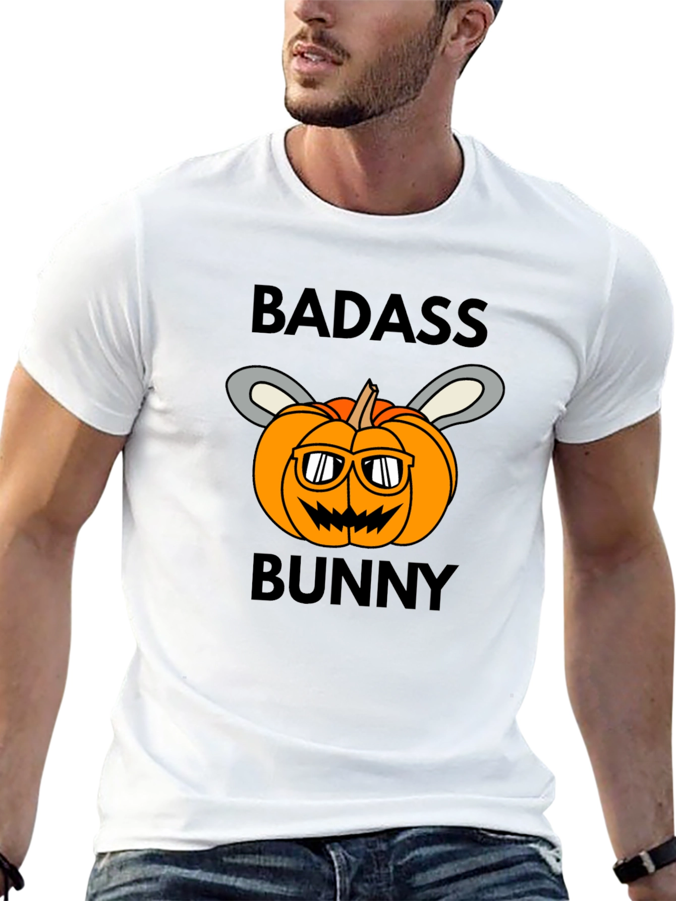 Badass Bunny Halloween Pumpkin T-Shirt