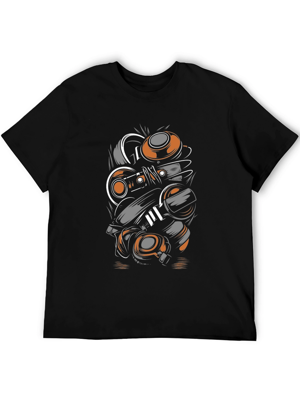 Abstract Mechanic Graphic Black T-Shirt