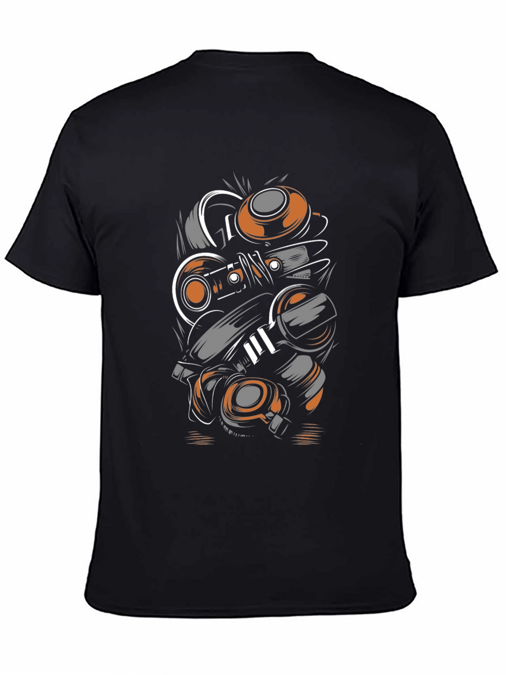 Abstract Mechanic Graphic Black T-Shirt