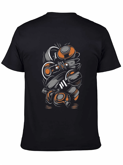 Abstract Mechanic Graphic Black T-Shirt
