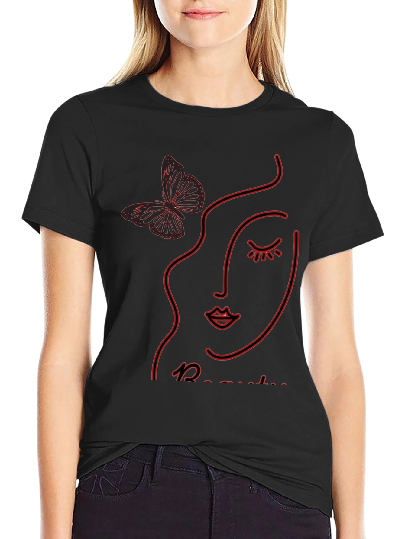 Abstract Face & Butterfly Graphic Tee - Unisex