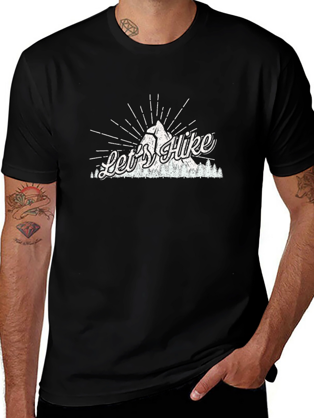 Lets Hike Graphic Tee - Black Cotton T-Shirt