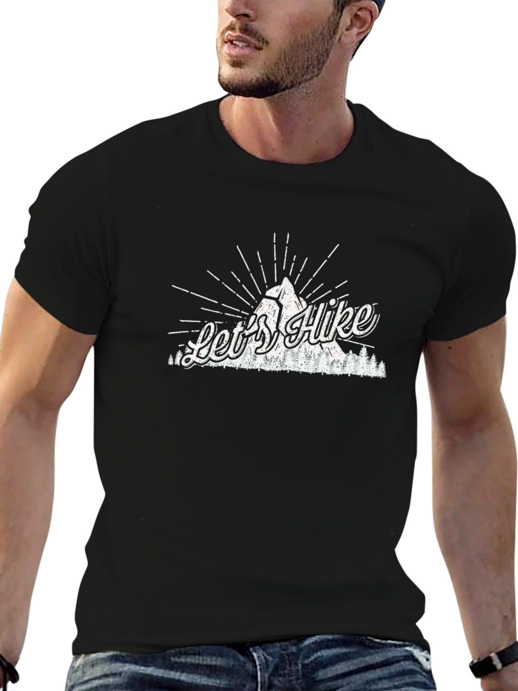 Lets Hike Graphic Tee - Black Cotton T-Shirt
