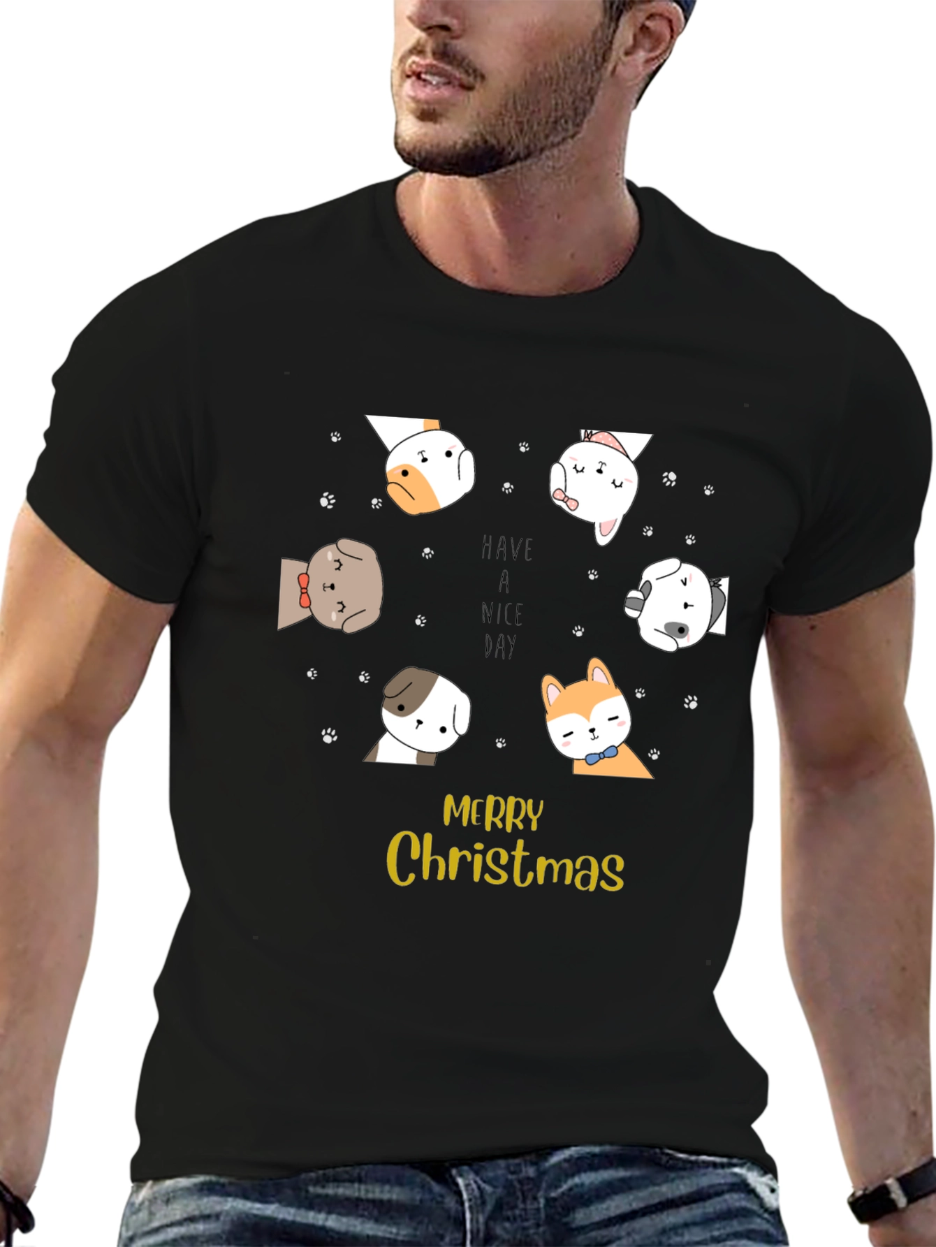 Merry Christmas Dog Graphic T-Shirt
