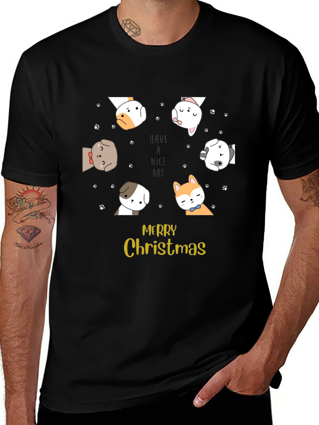 Merry Christmas Dog Graphic T-Shirt