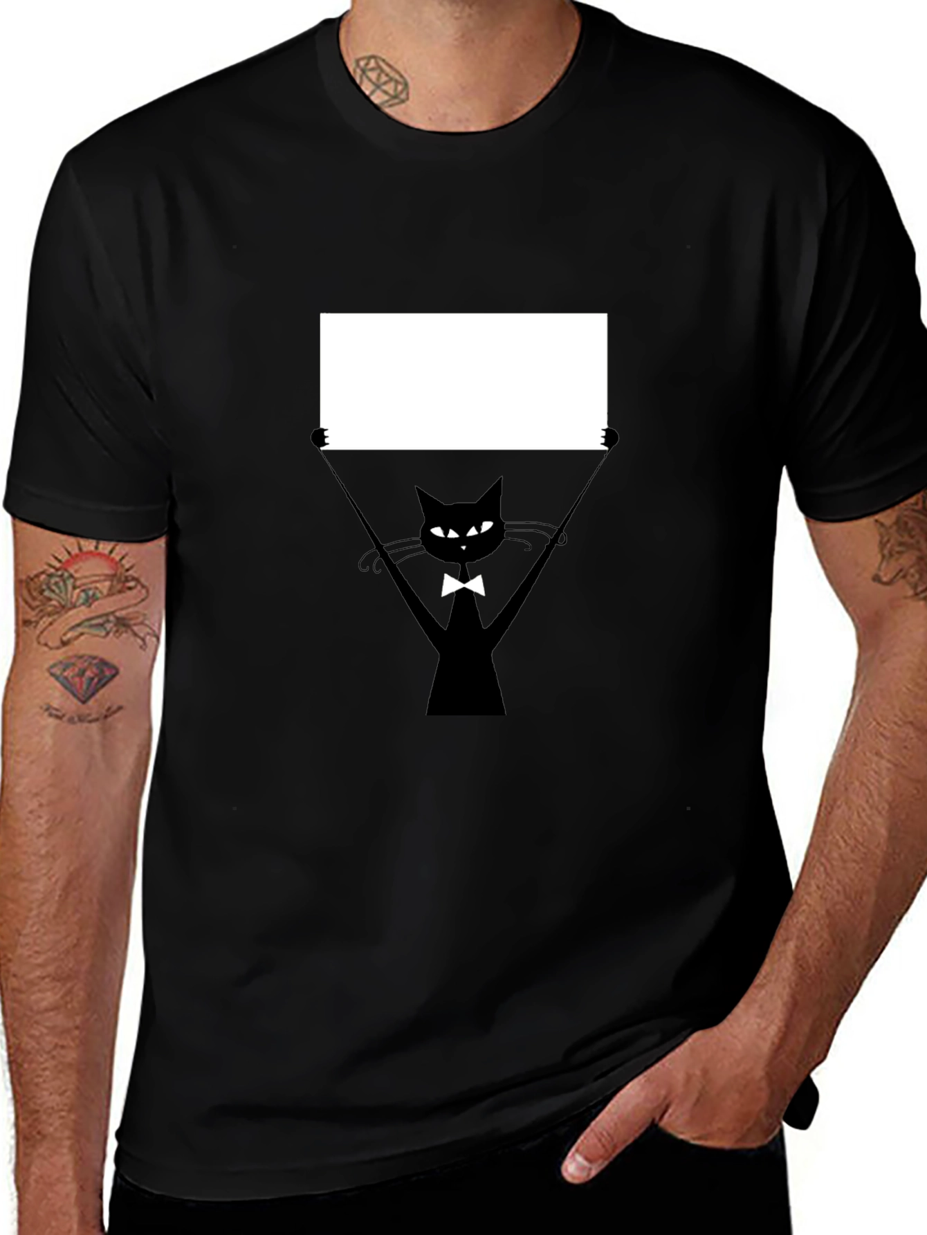 Black Cat with Sign Graphic Tee - Unisex Casual Shirt