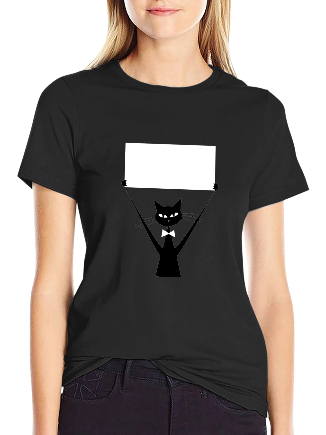 Black Cat with Sign Graphic Tee - Unisex Casual Shirt