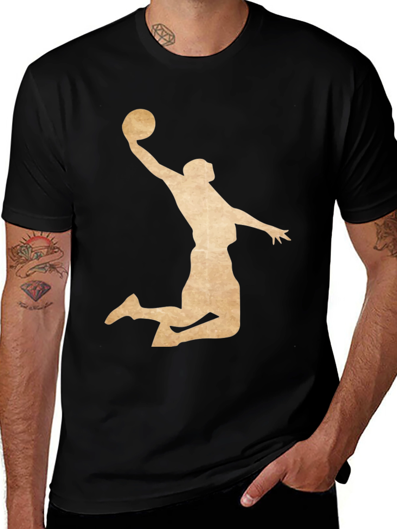 Basketball Player Graphic Tee - Black Cotton T-Shirt