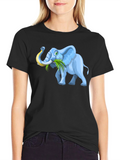 Cartoon Elephant Graphic Tee - Black Casual T-Shirt