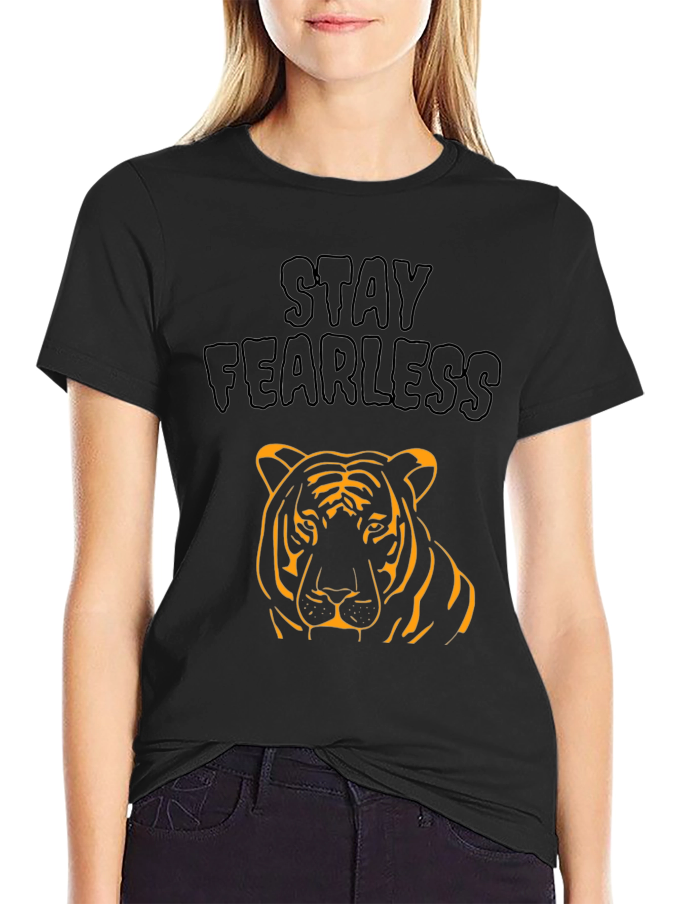 Stay Fearless Tiger Graphic Black T-Shirt