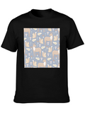 Woodland Animal Pattern Black Crew Neck Tee