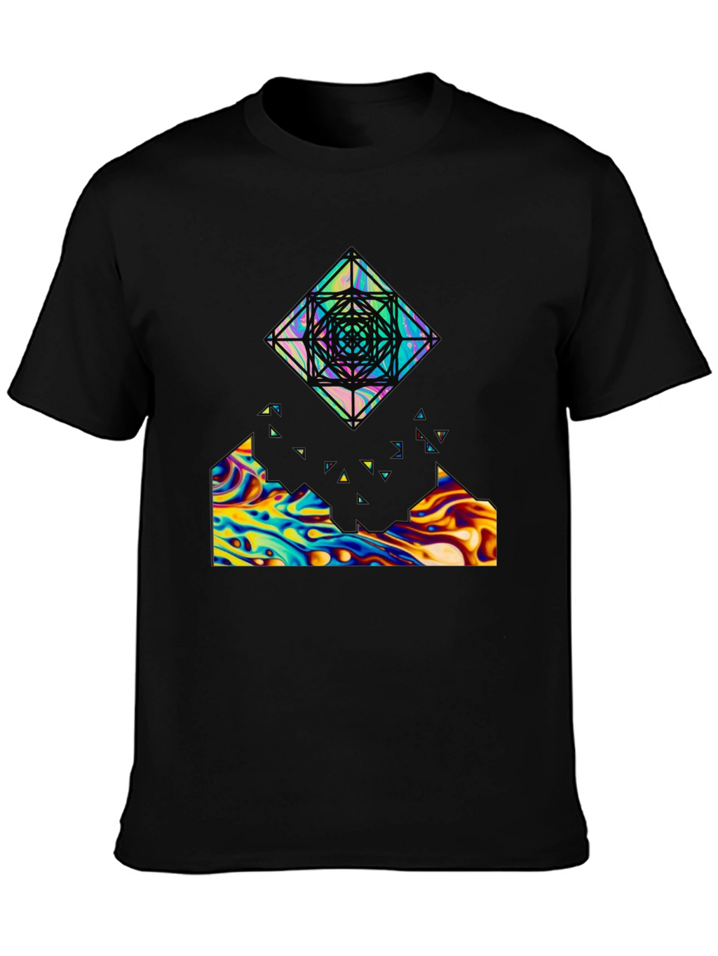 Abstract Geometric Graphic Print Black Tee