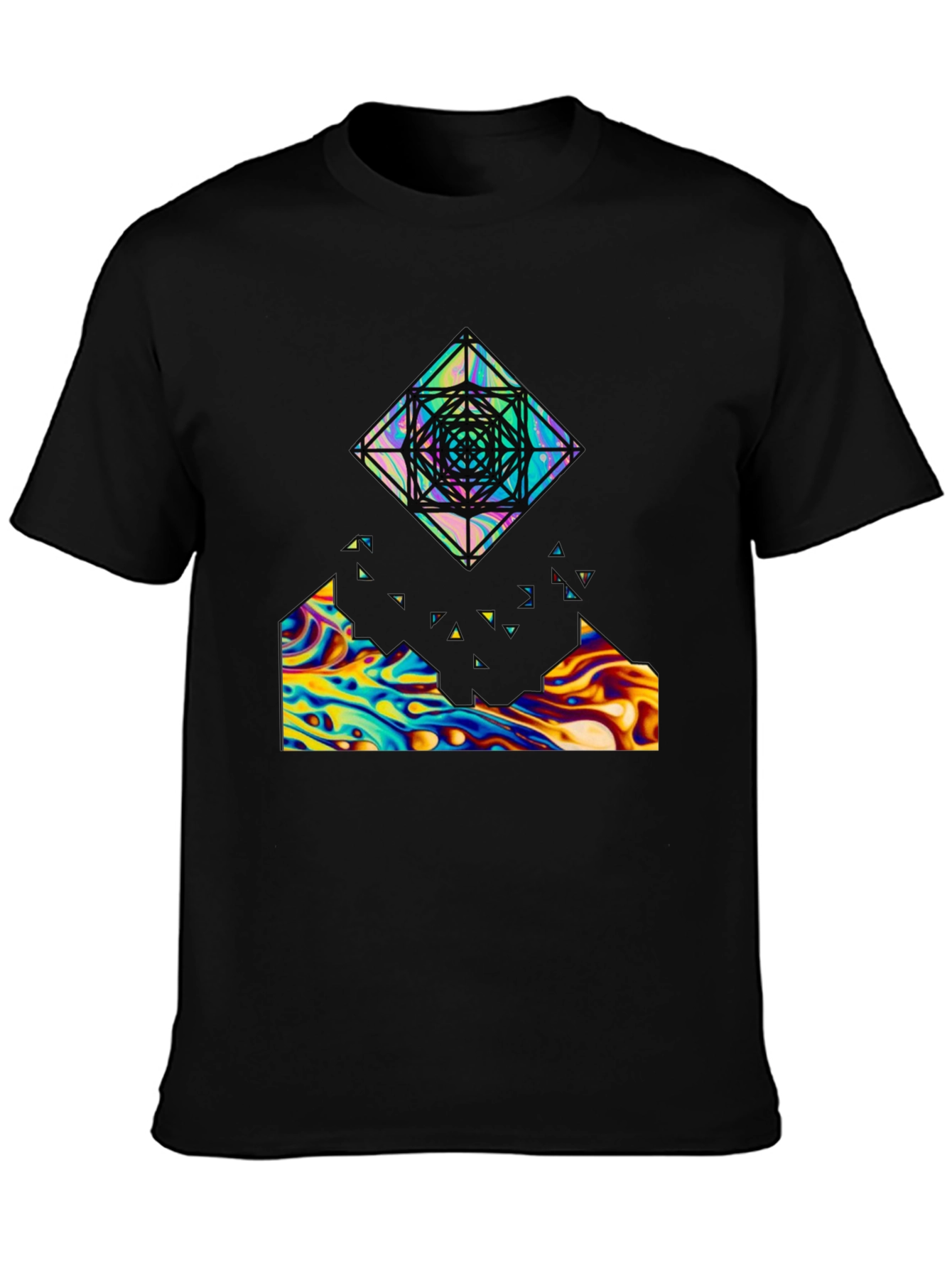 Abstract Geometric Graphic Print Black Tee