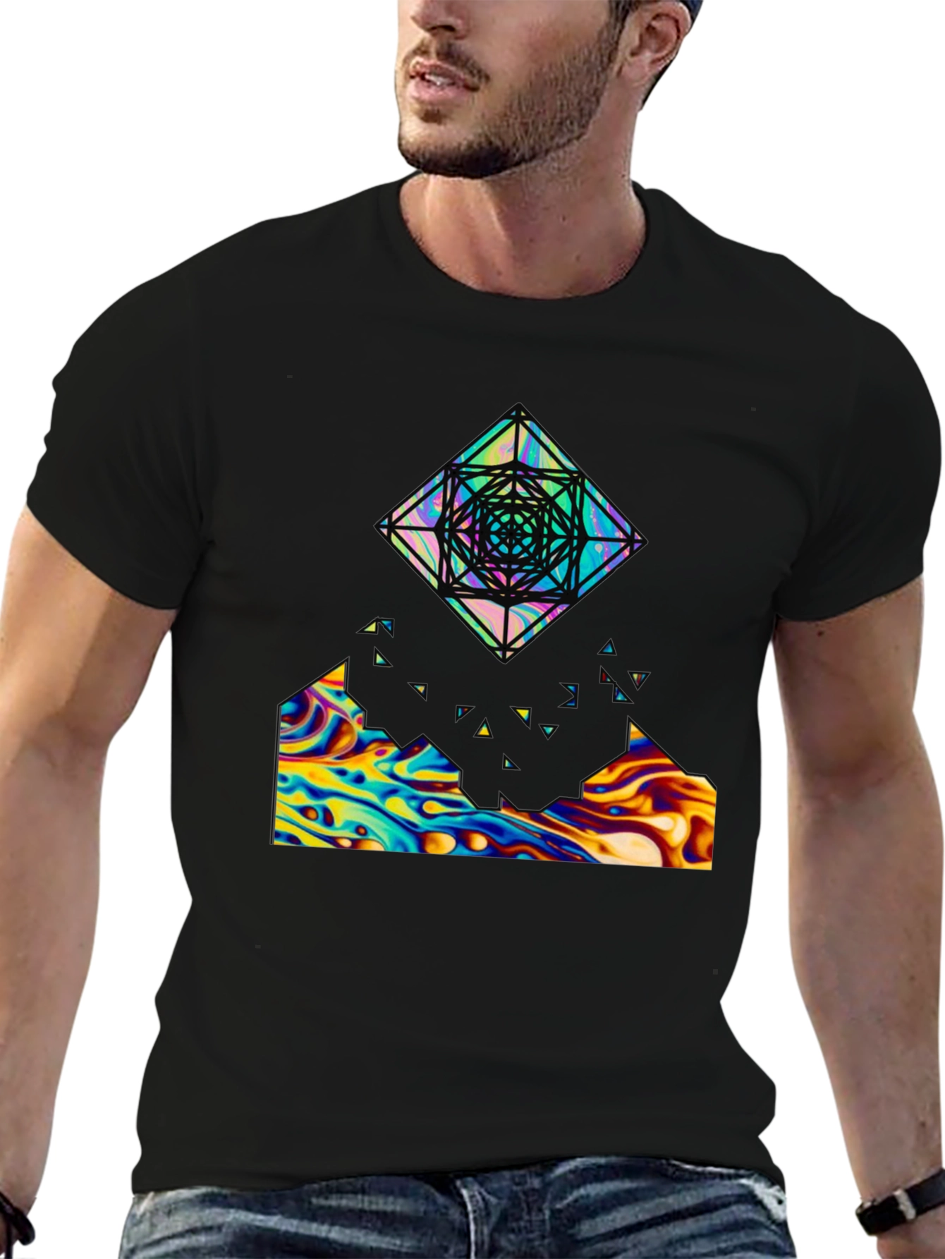 Abstract Geometric Graphic Print Black Tee