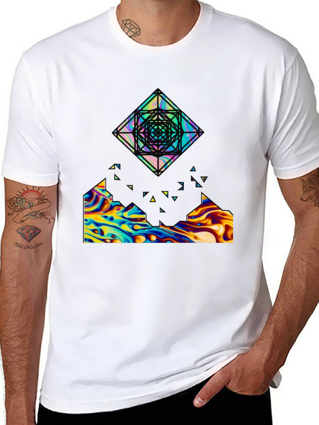 Abstract Geometric Graphic Print Black Tee