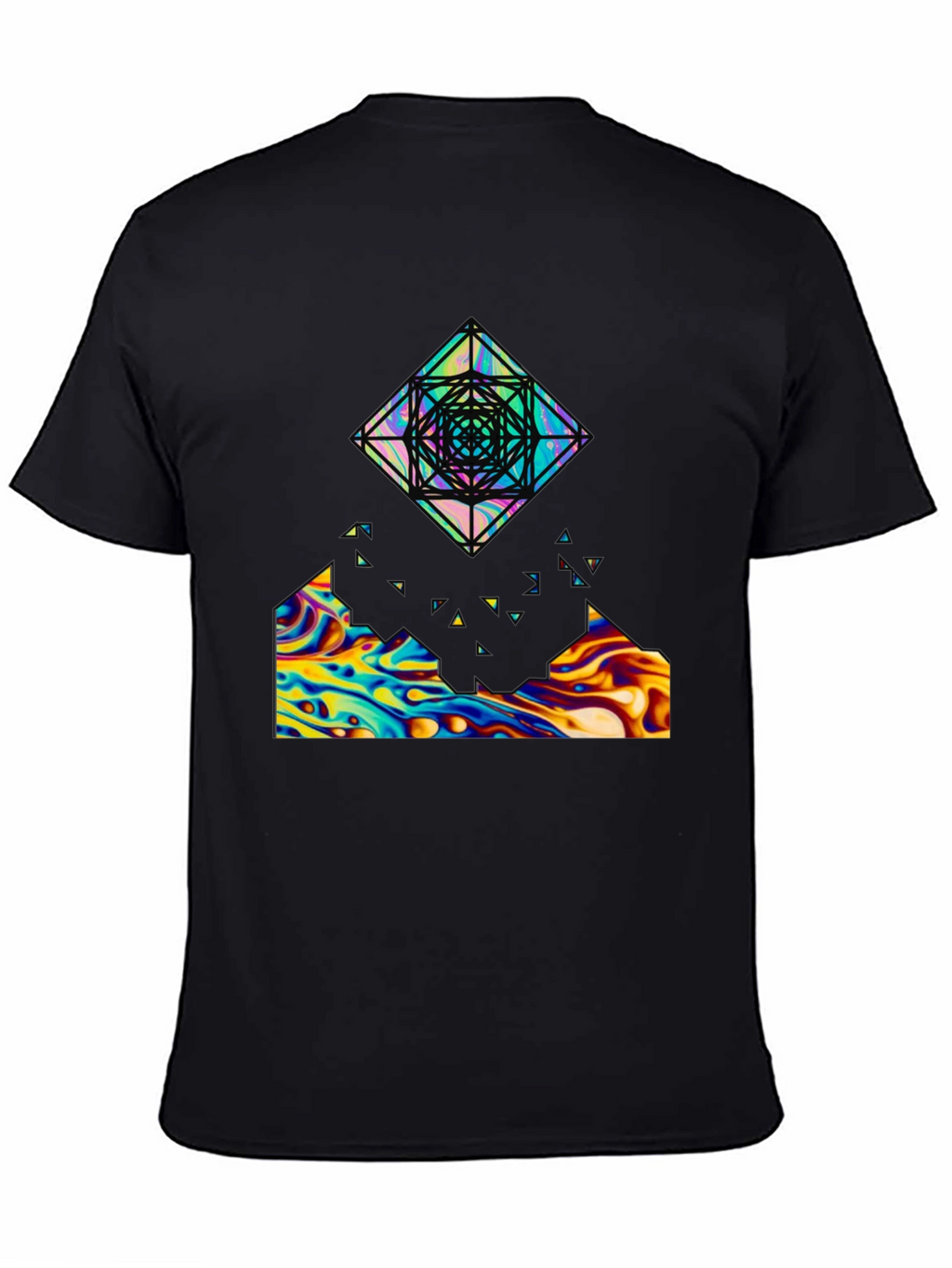 Abstract Geometric Graphic Print Black Tee