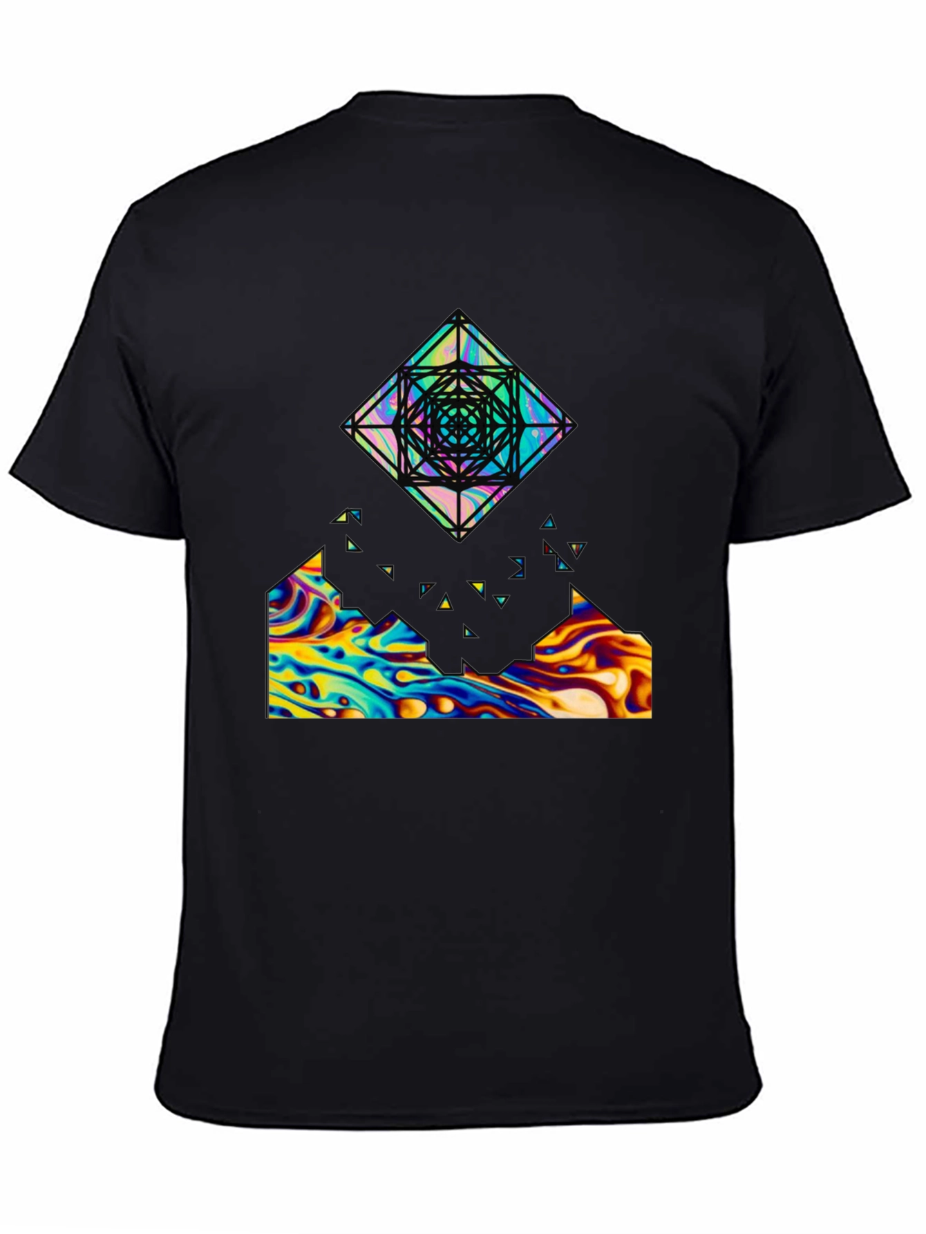 Abstract Geometric Graphic Print Black Tee