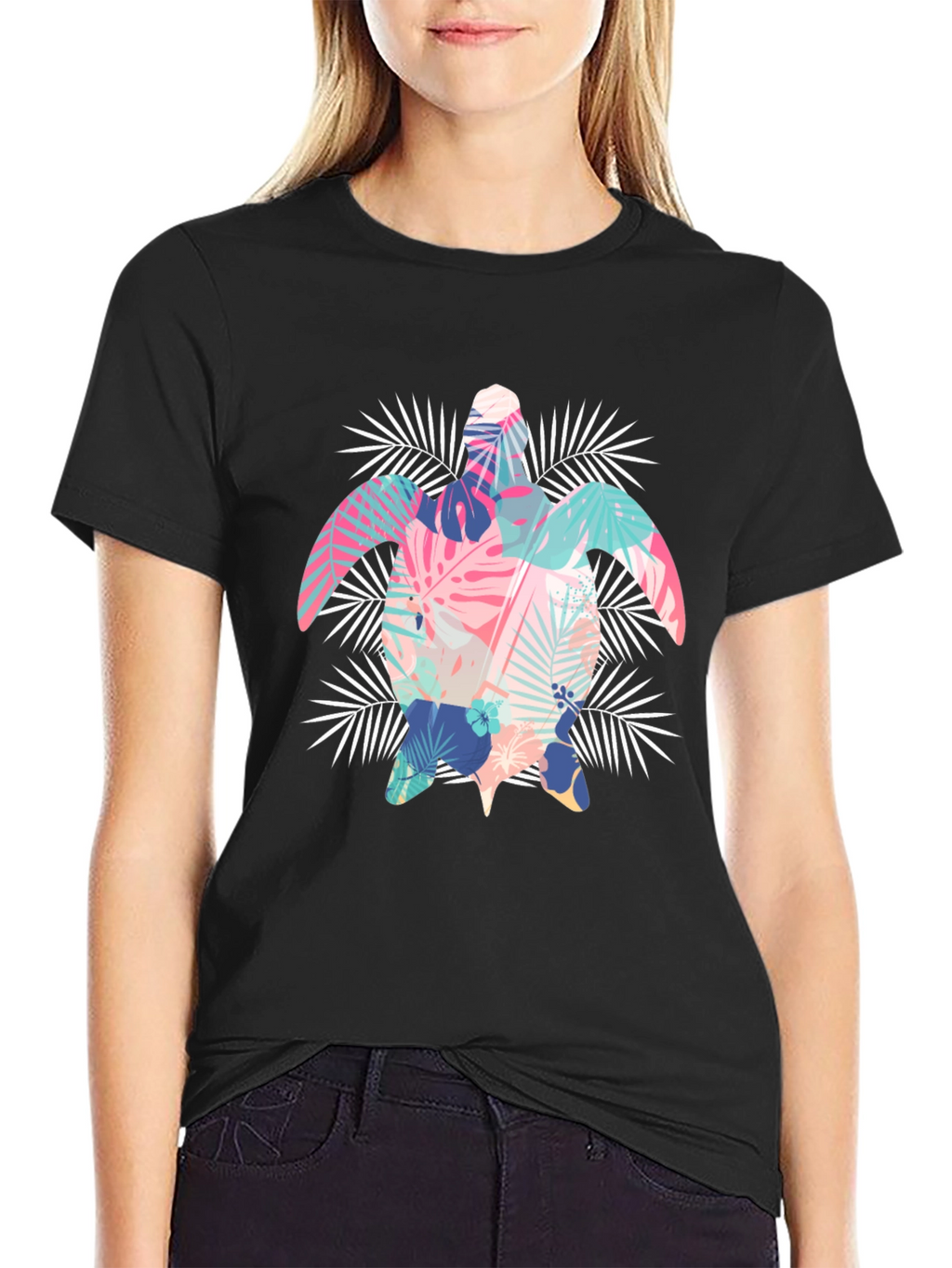 Tropical Turtle Graphic Tee - Black