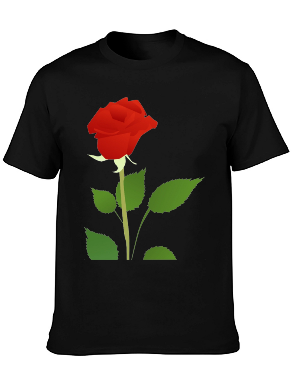 Black T-Shirt with Red Rose Graphic Print