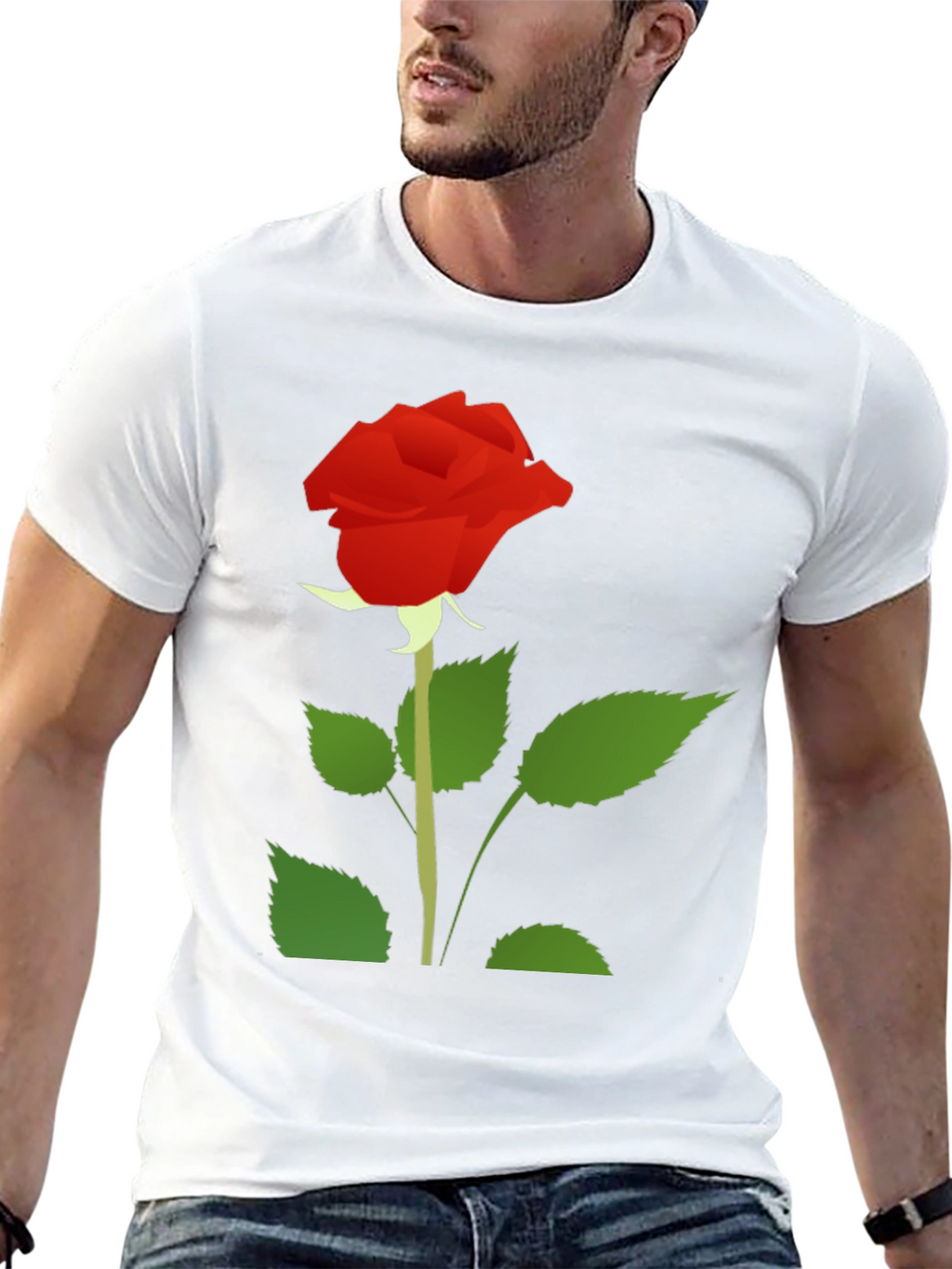 Black T-Shirt with Red Rose Graphic Print