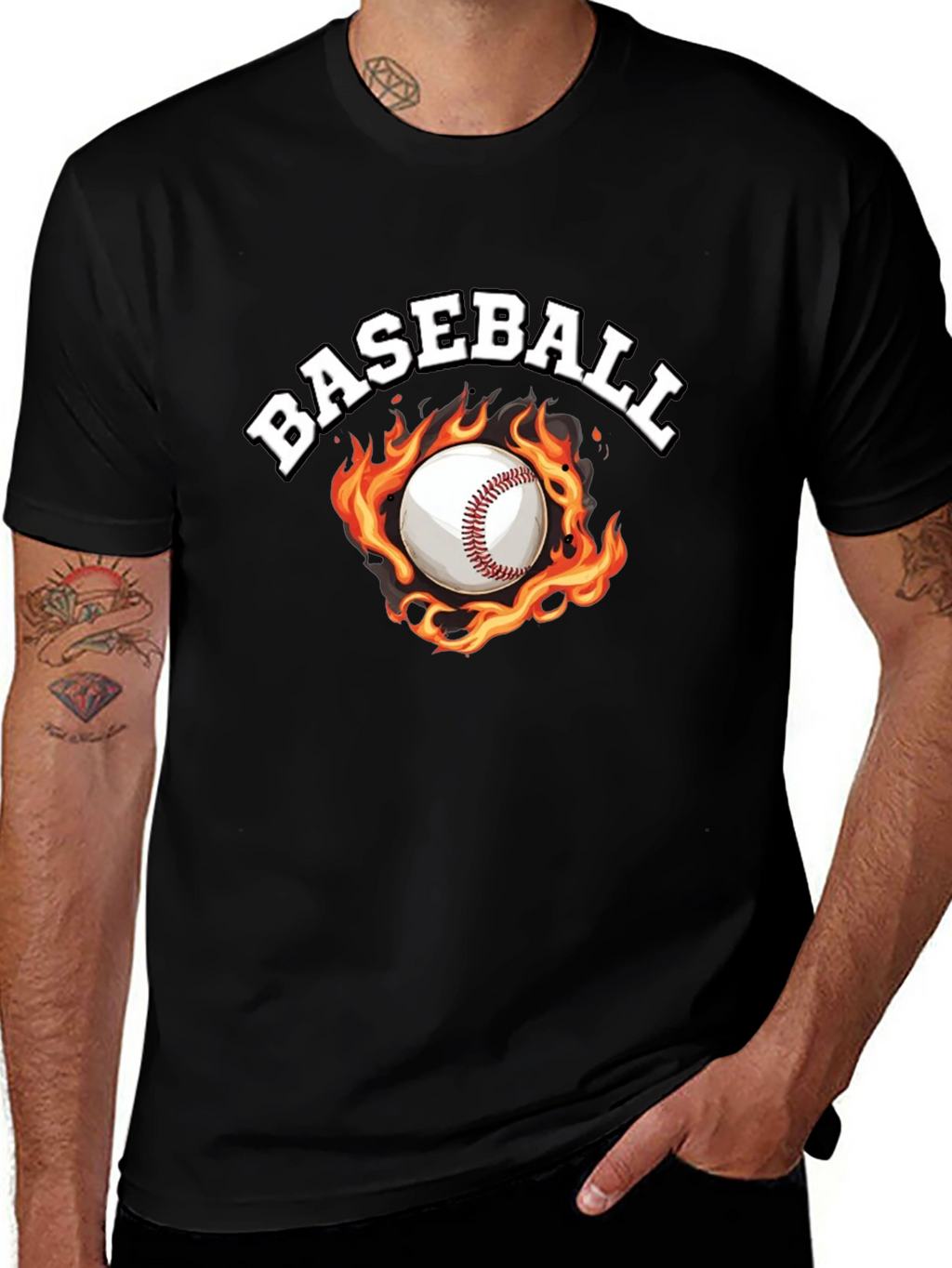 Baseball Flame Graphic Black T-Shirt