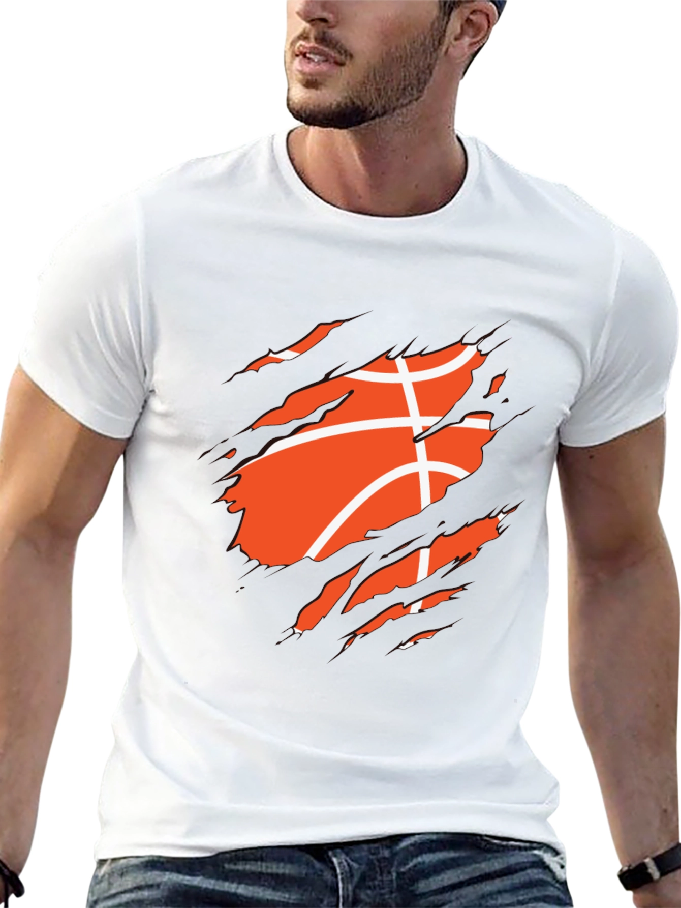 Basketball Ripped Graphic Mens Black T-Shirt