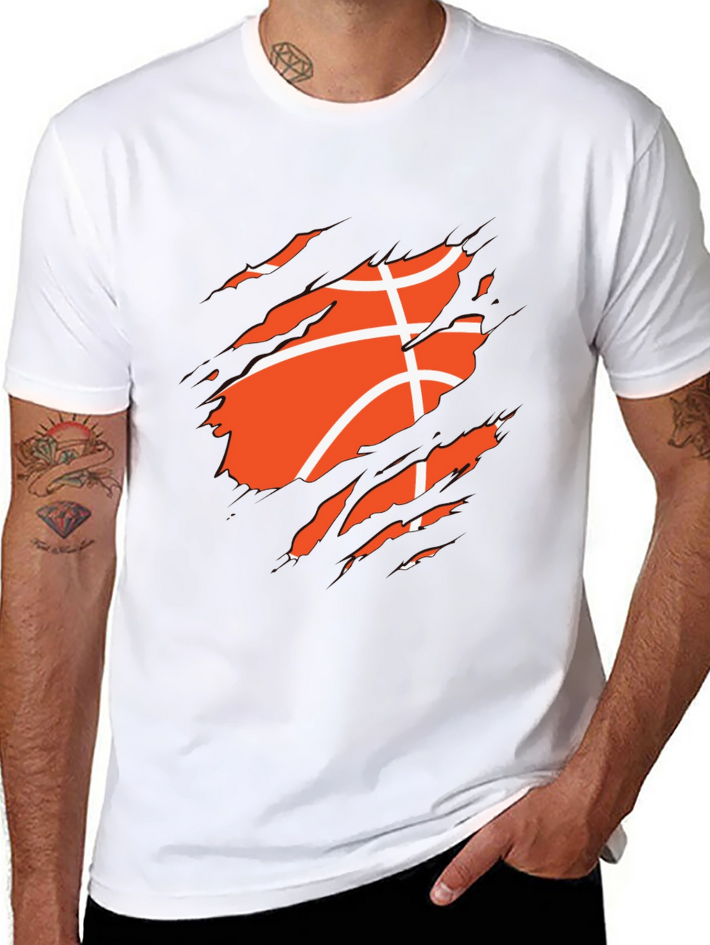 Basketball Ripped Graphic Mens Black T-Shirt