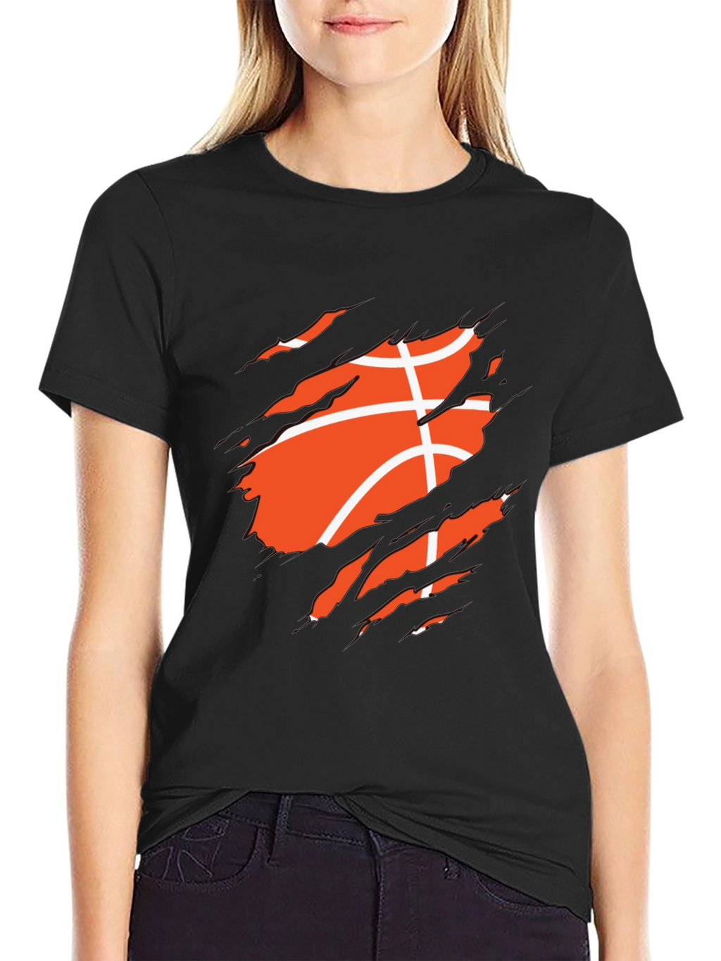 Basketball Ripped Graphic Mens Black T-Shirt
