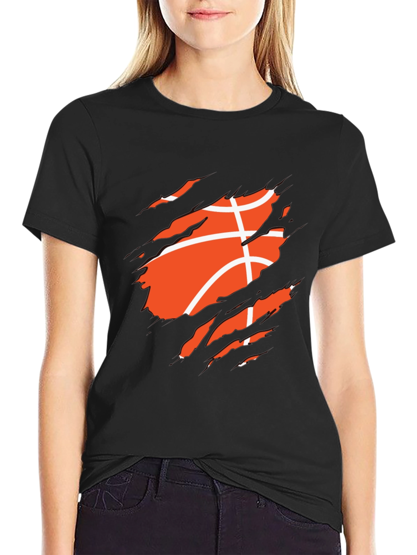 Basketball Ripped Graphic Mens Black T-Shirt
