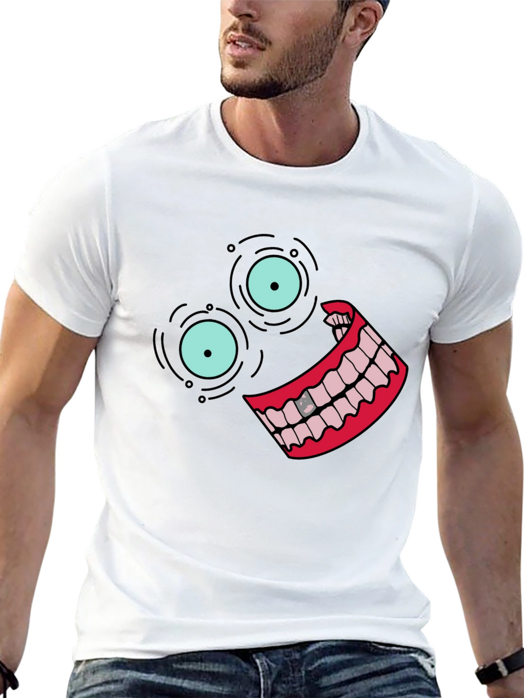 Black T-Shirt with Cartoon Face Design