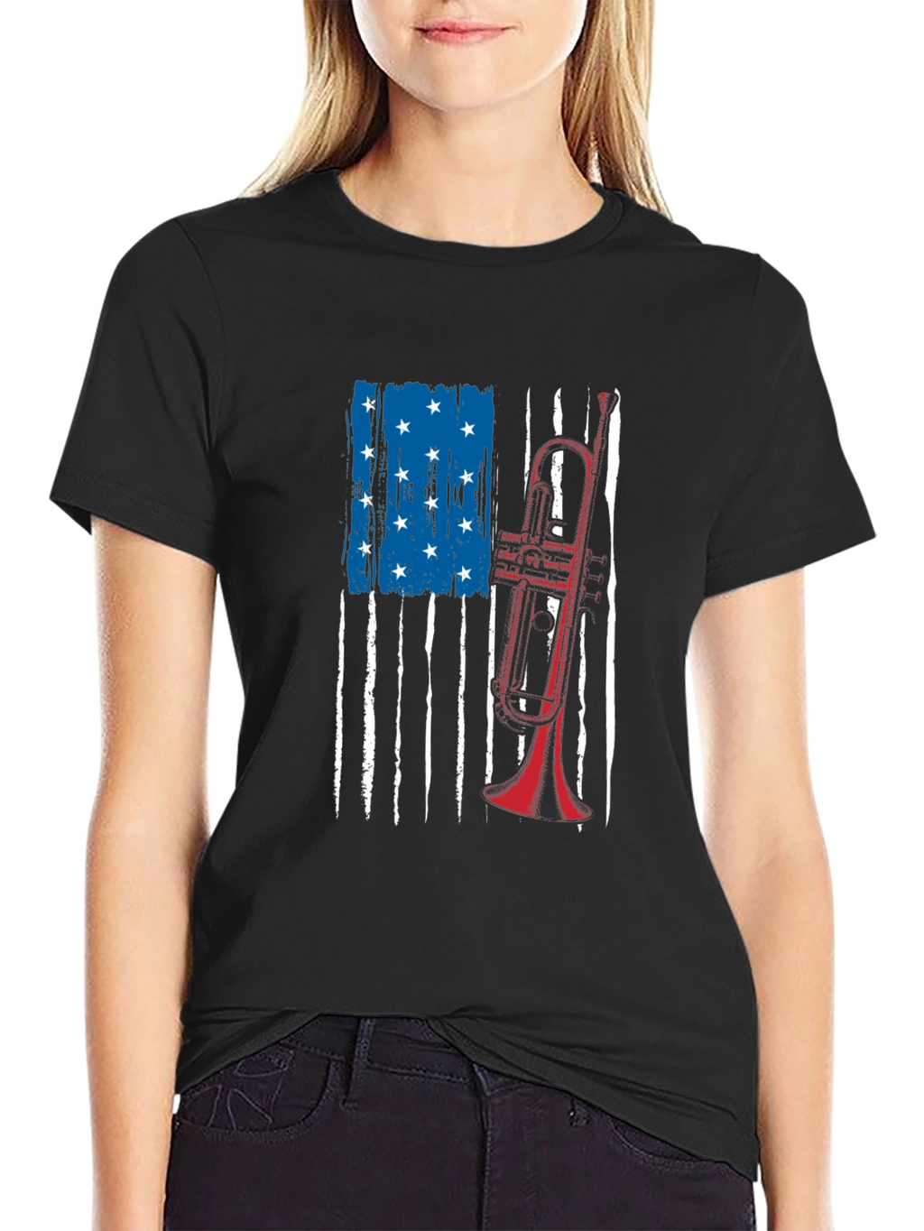 American Flag Trumpet Graphic Tee