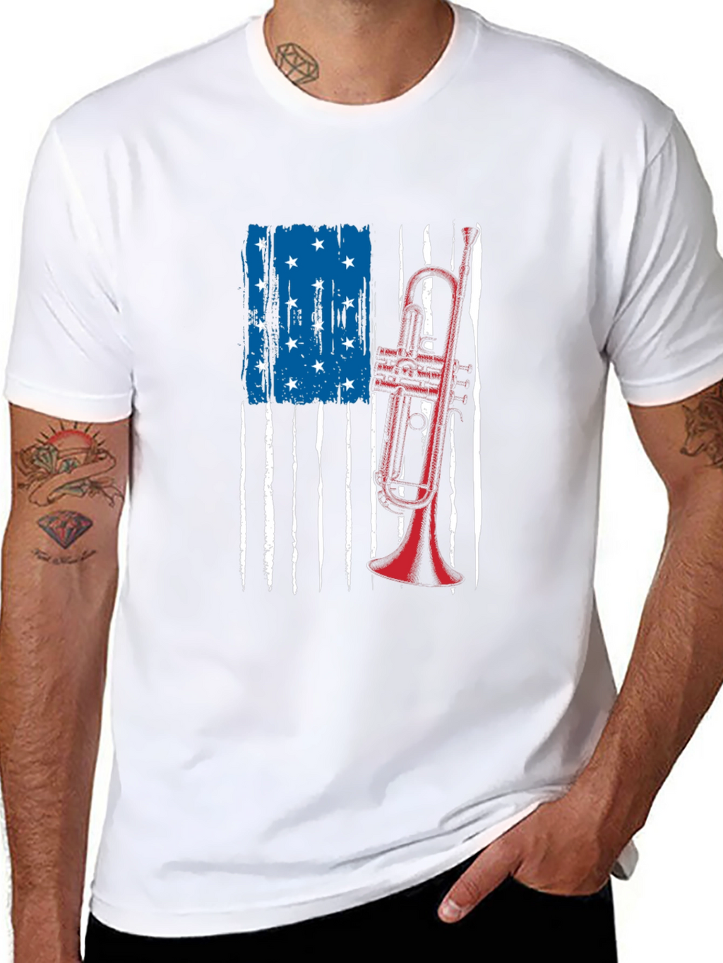 American Flag Trumpet Graphic Tee