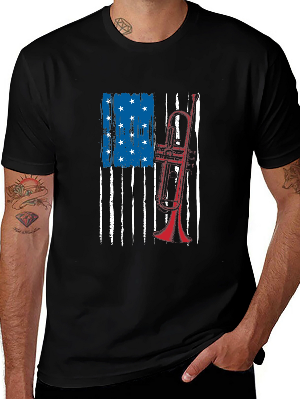 American Flag Trumpet Graphic Tee