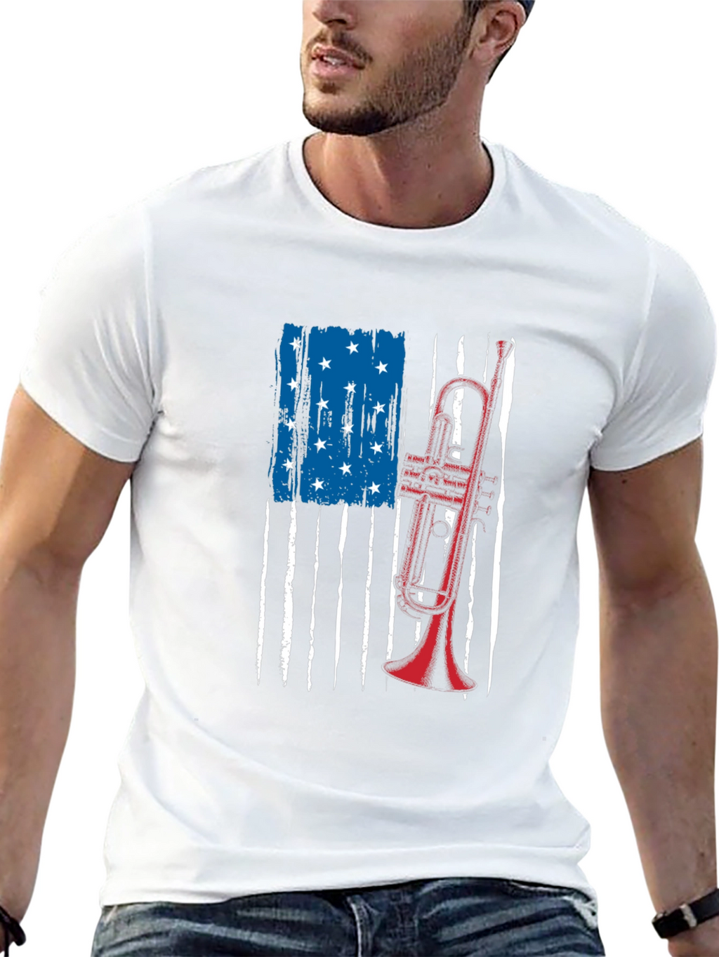 American Flag Trumpet Graphic Tee