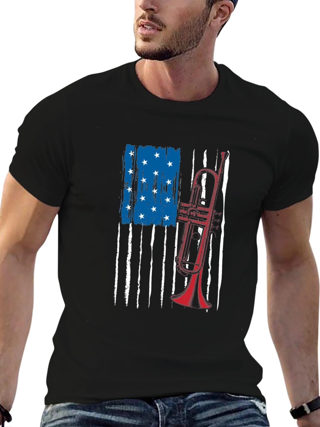 American Flag Trumpet Graphic Tee