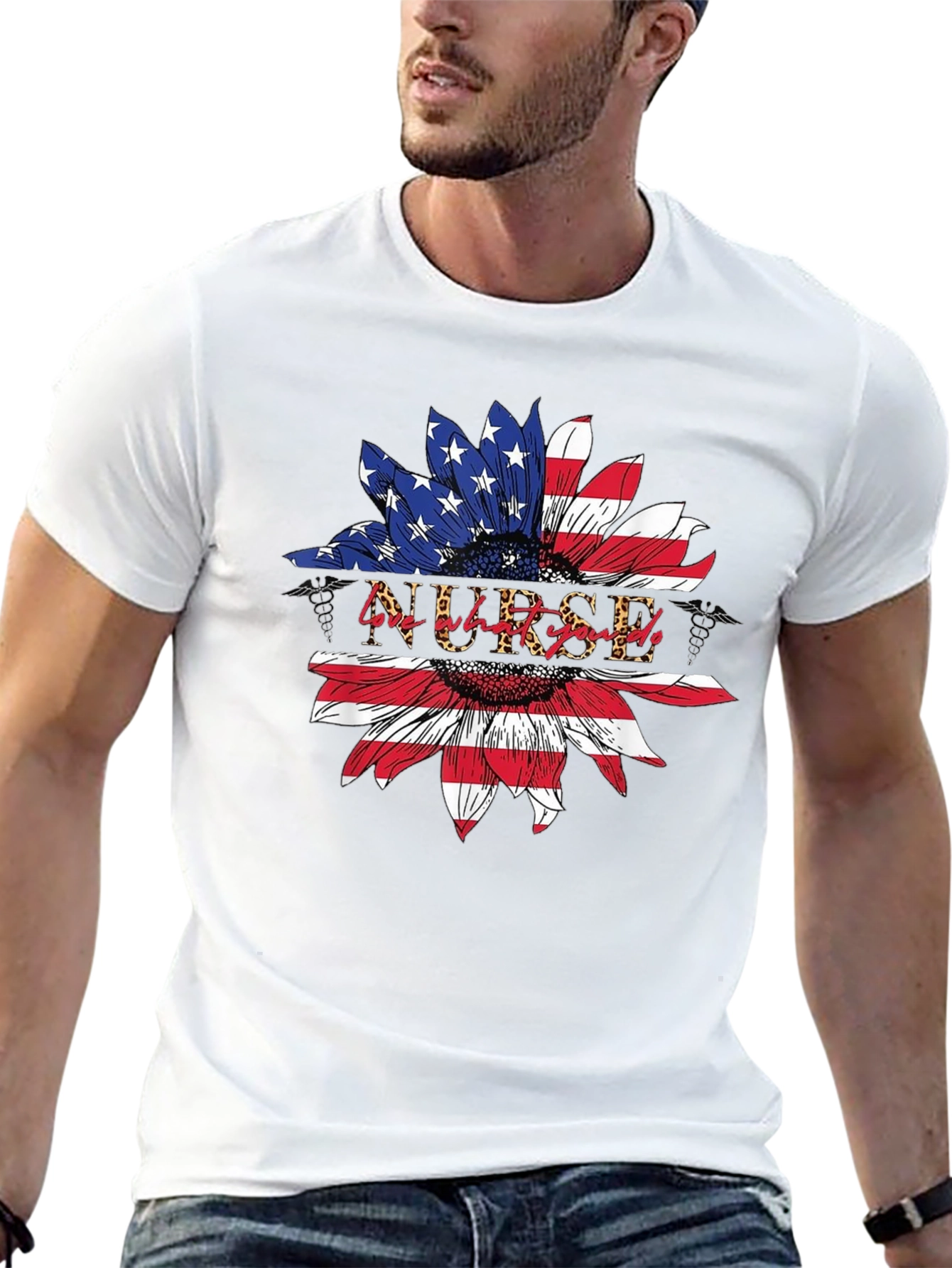 American Flag Nurse Sunflower T-Shirt