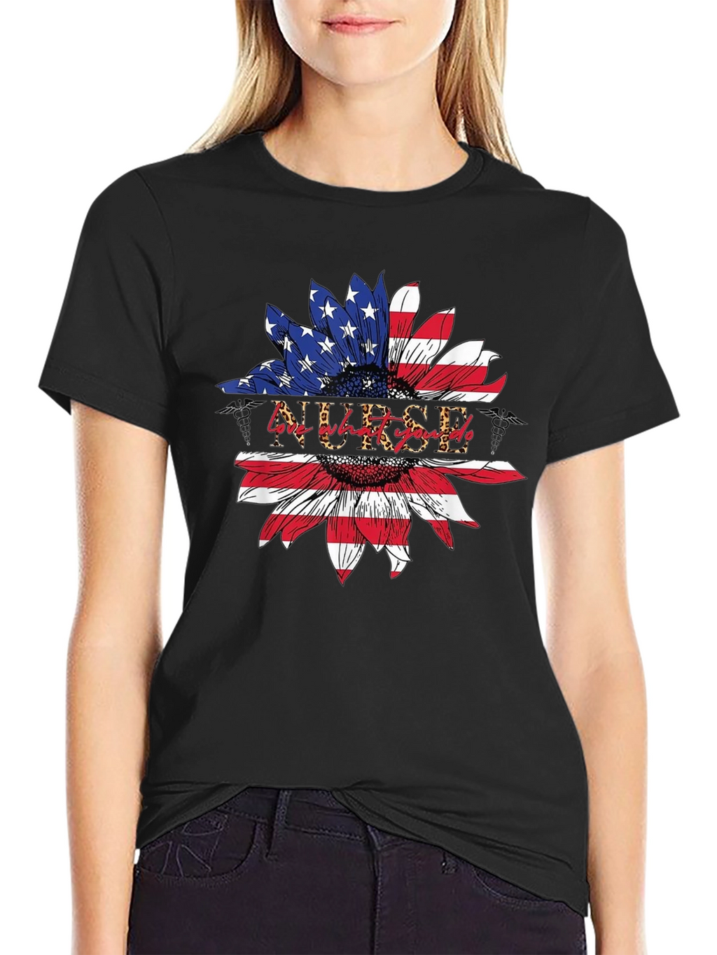 American Flag Nurse Sunflower T-Shirt