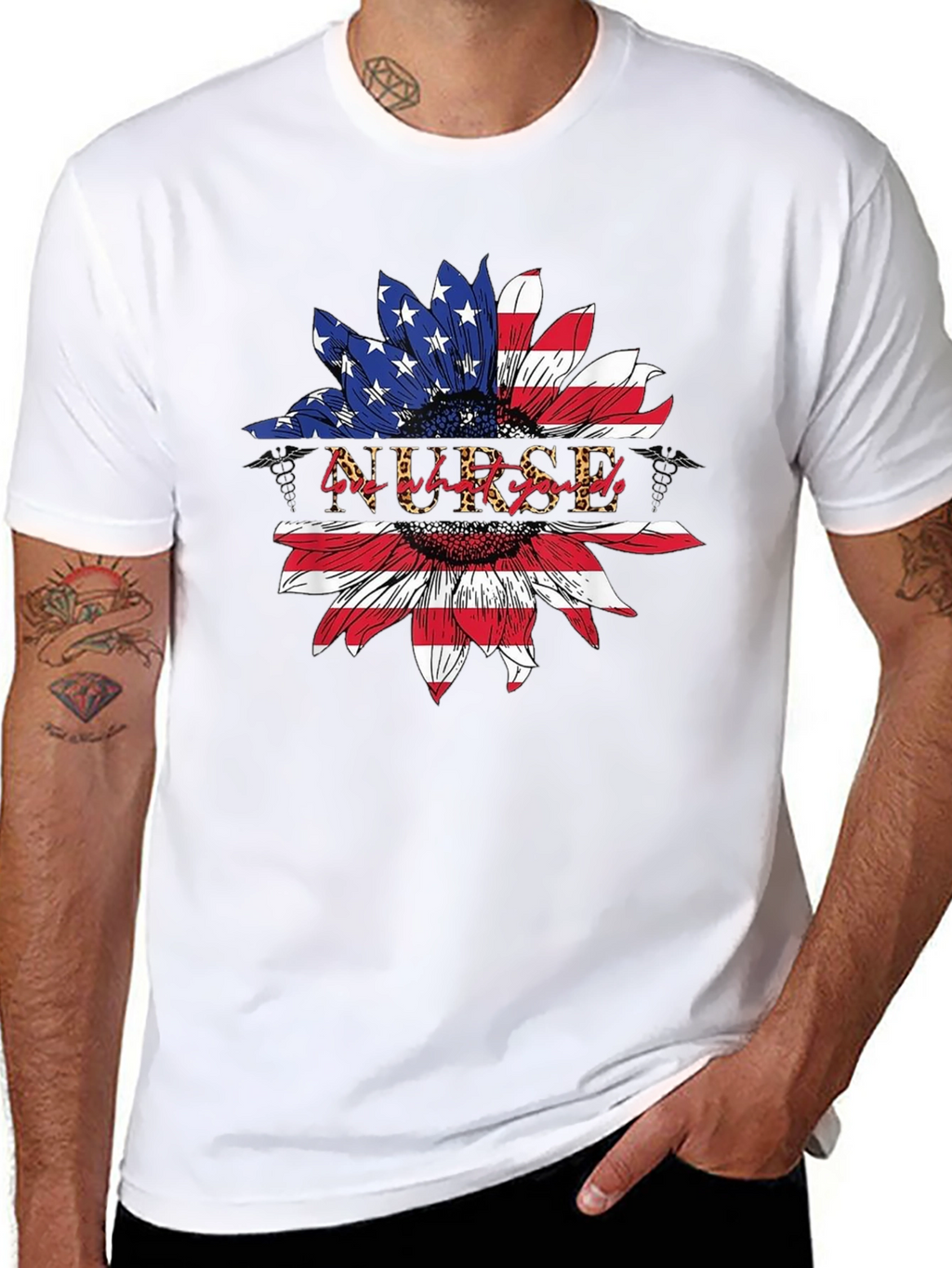 American Flag Nurse Sunflower T-Shirt