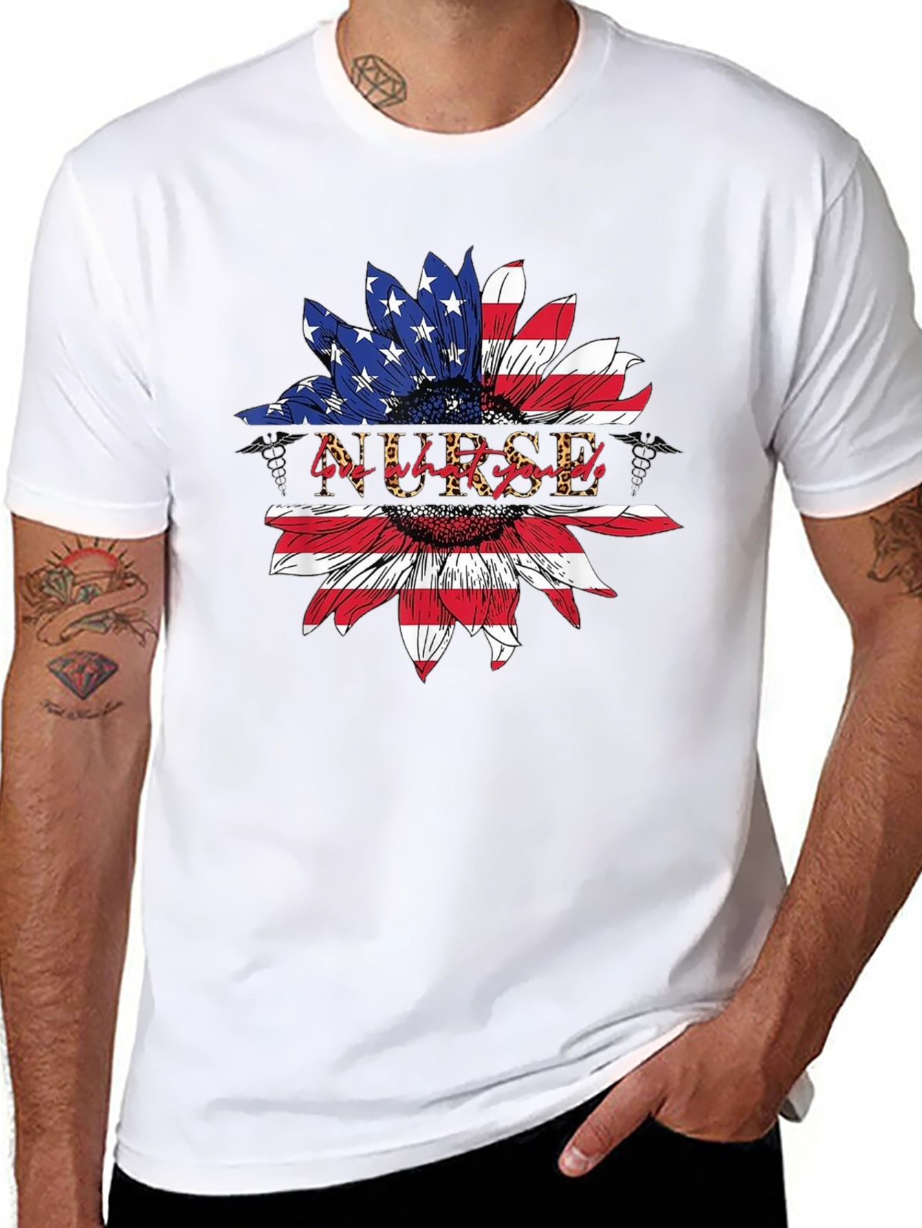 American Flag Nurse Sunflower T-Shirt