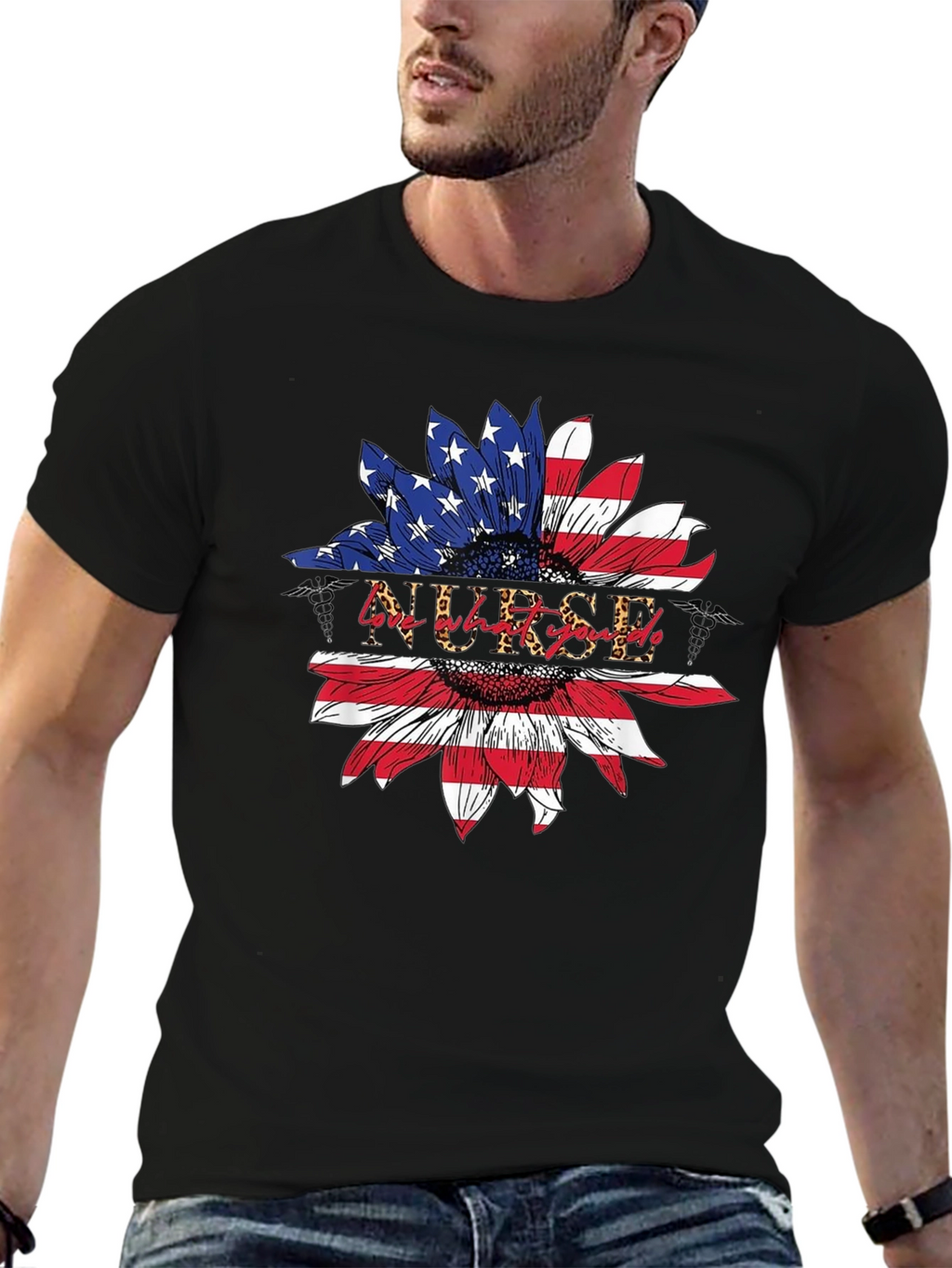 American Flag Nurse Sunflower T-Shirt