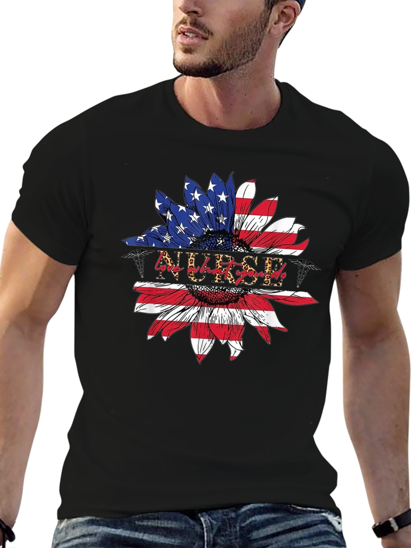 American Flag Nurse Sunflower T-Shirt