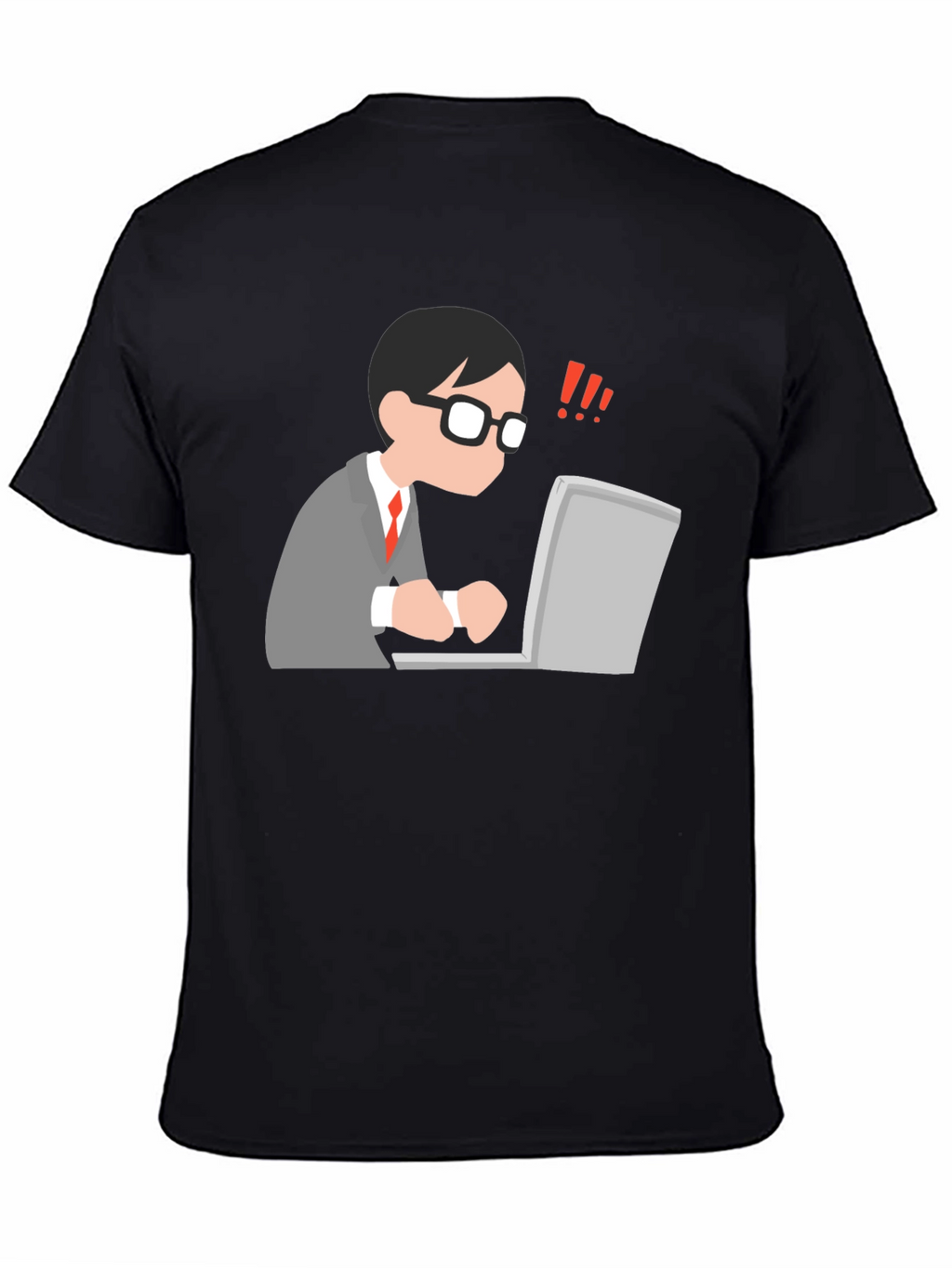 Black T-Shirt with Animated Computer User Design