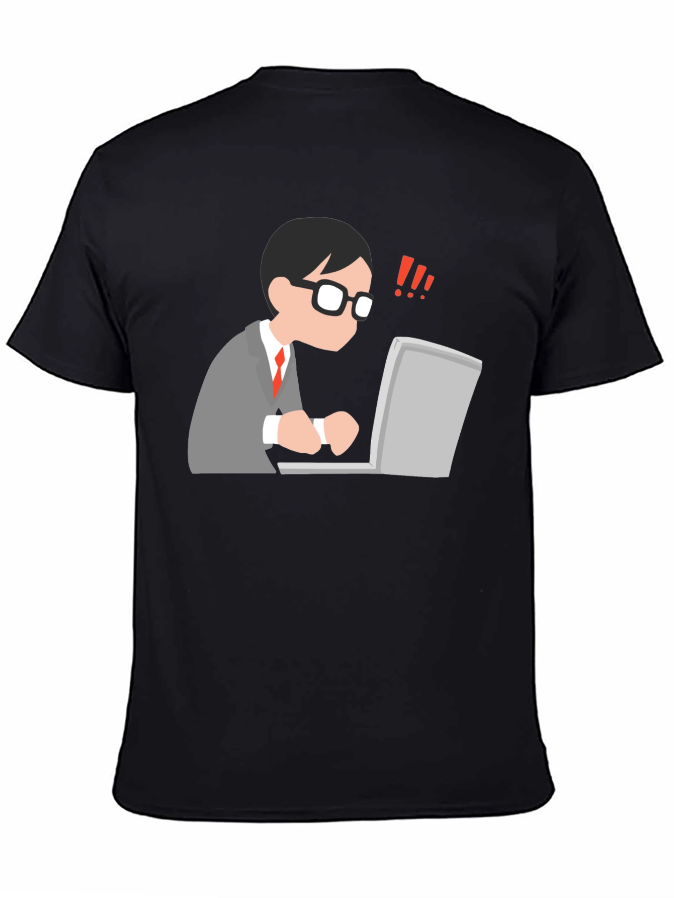 Black T-Shirt with Animated Computer User Design