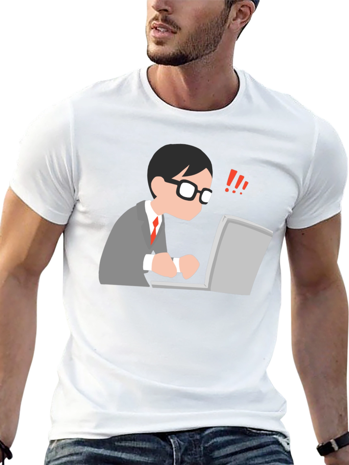 Black T-Shirt with Animated Computer User Design