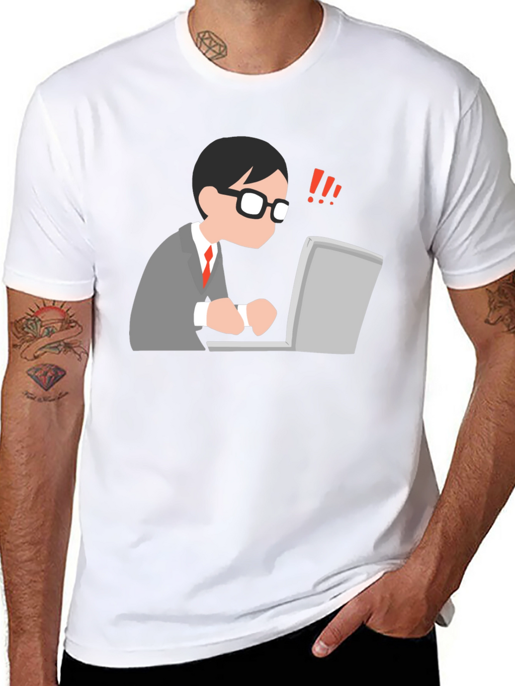 Black T-Shirt with Animated Computer User Design
