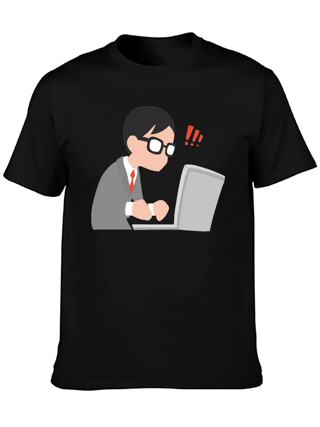 Black T-Shirt with Animated Computer User Design